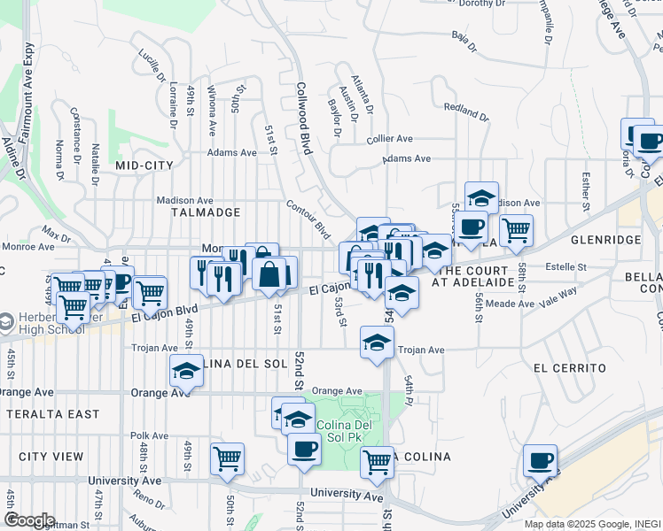 map of restaurants, bars, coffee shops, grocery stores, and more near 4463 Dawson Avenue in San Diego