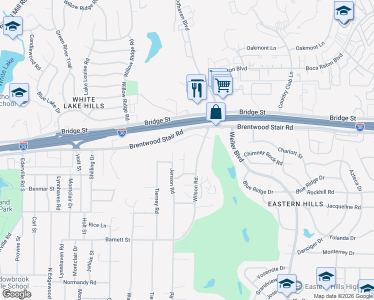 map of restaurants, bars, coffee shops, grocery stores, and more near 1505 Dalewood Court in Fort Worth