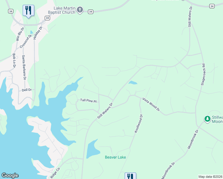 map of restaurants, bars, coffee shops, grocery stores, and more near Fern Brook Court in Dadeville