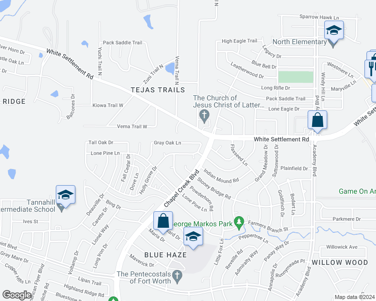 map of restaurants, bars, coffee shops, grocery stores, and more near 10224 Holly Grove Drive in Fort Worth