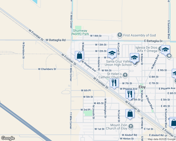 map of restaurants, bars, coffee shops, grocery stores, and more near 517 West Phoenix Avenue in Eloy