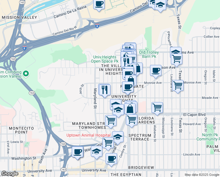 map of restaurants, bars, coffee shops, grocery stores, and more near in San Diego