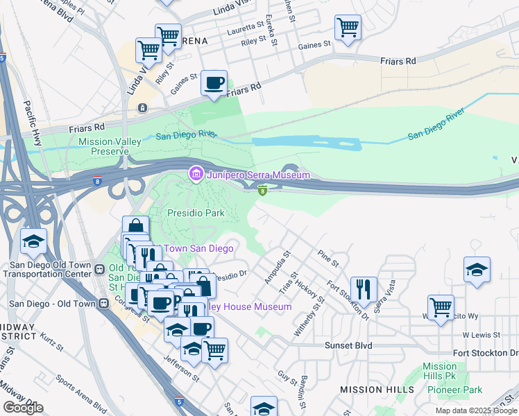 map of restaurants, bars, coffee shops, grocery stores, and more near 2484 Pine Street in San Diego