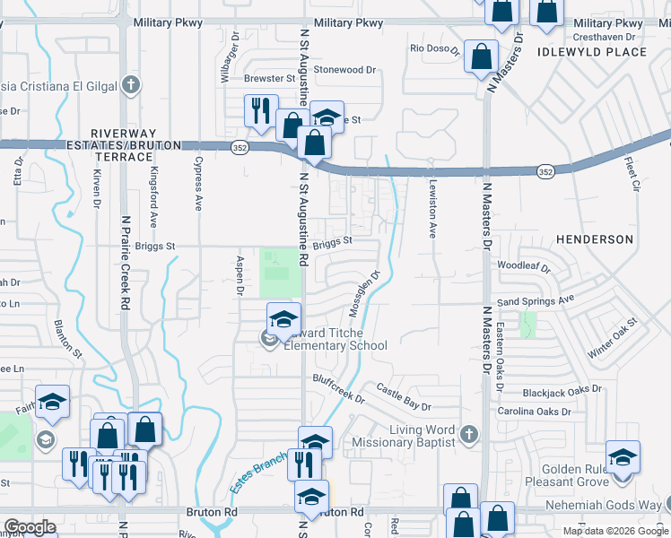 map of restaurants, bars, coffee shops, grocery stores, and more near 2734 Groveridge Dr in Dallas