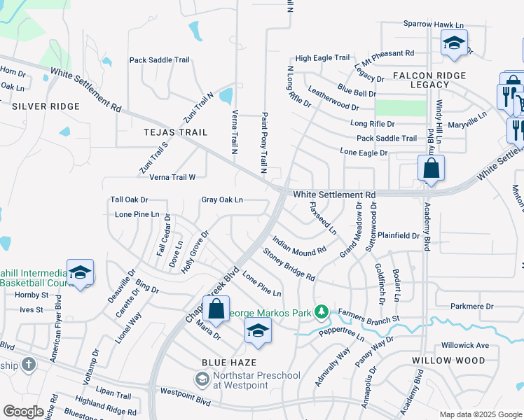 map of restaurants, bars, coffee shops, grocery stores, and more near 10214 Holly Grove Drive in Fort Worth