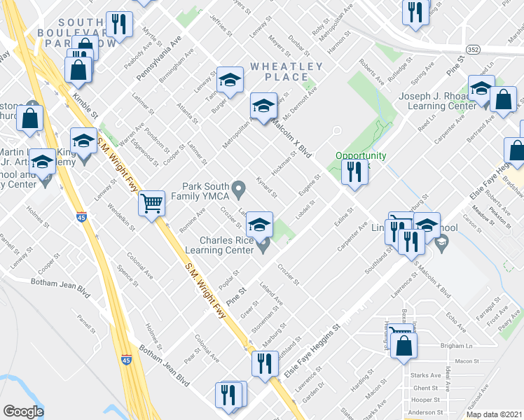 map of restaurants, bars, coffee shops, grocery stores, and more near 3923 Atlanta Street in Dallas