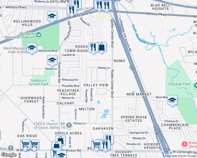 map of restaurants, bars, coffee shops, grocery stores, and more near 1721 Orchid Avenue in Mesquite