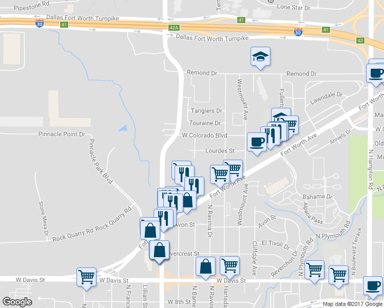 map of restaurants, bars, coffee shops, grocery stores, and more near 3106 Lourdes Street in Dallas