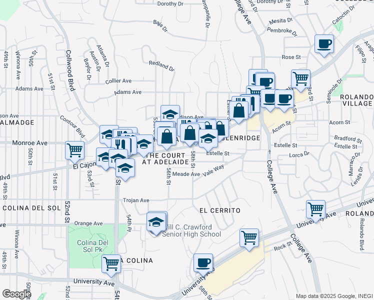 map of restaurants, bars, coffee shops, grocery stores, and more near 5731 El Cajon Boulevard in San Diego