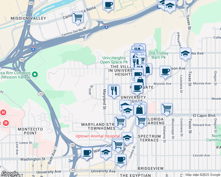 map of restaurants, bars, coffee shops, grocery stores, and more near 4459 Cleveland Avenue in San Diego