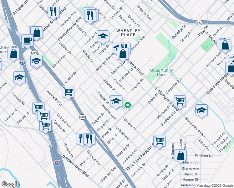map of restaurants, bars, coffee shops, grocery stores, and more near 3923 Atlanta Street in Dallas