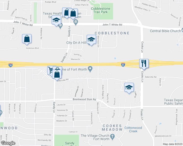 map of restaurants, bars, coffee shops, grocery stores, and more near 1408 Morrison Drive in Fort Worth