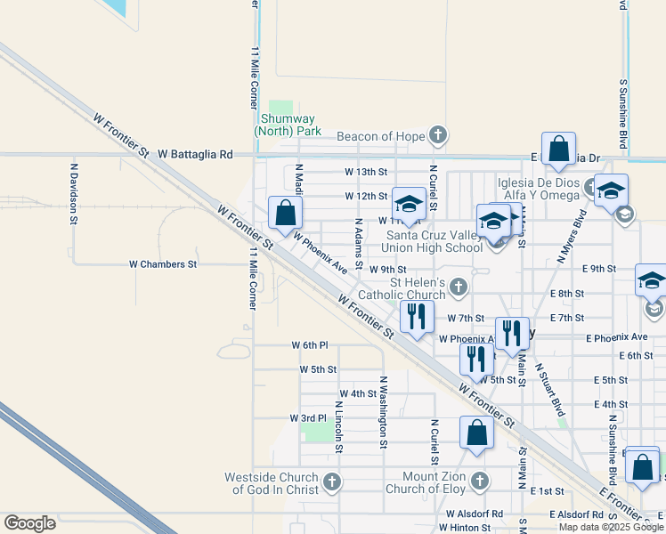 map of restaurants, bars, coffee shops, grocery stores, and more near 517 West Phoenix Avenue in Eloy
