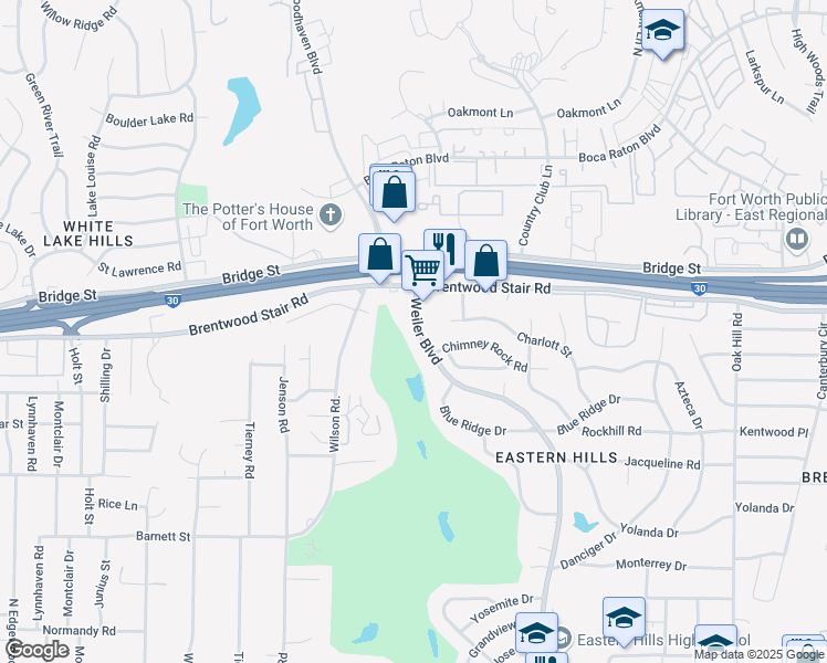 map of restaurants, bars, coffee shops, grocery stores, and more near 1408 Weiler Boulevard in Fort Worth