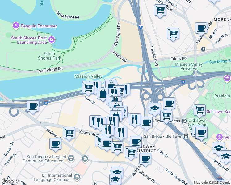 map of restaurants, bars, coffee shops, grocery stores, and more near 4010 Hicock Street in San Diego