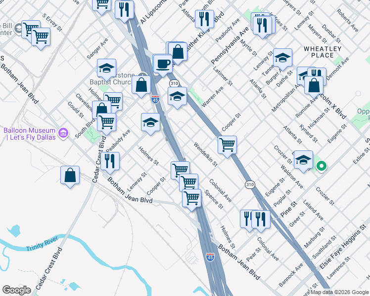 map of restaurants, bars, coffee shops, grocery stores, and more near 1708 Lenway Street in Dallas