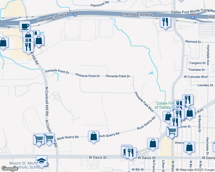 map of restaurants, bars, coffee shops, grocery stores, and more near 3700 Cement Plant Road in Dallas