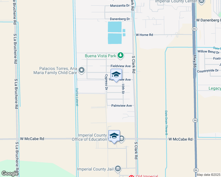 map of restaurants, bars, coffee shops, grocery stores, and more near 1199 Skyview Ave in El Centro