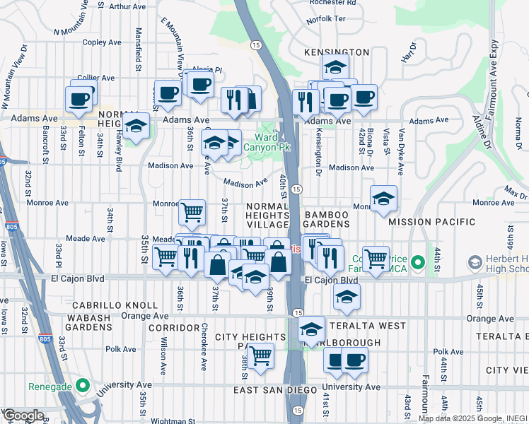 map of restaurants, bars, coffee shops, grocery stores, and more near in San Diego