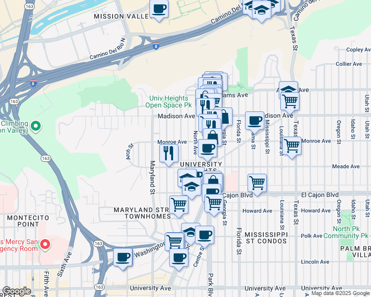 map of restaurants, bars, coffee shops, grocery stores, and more near in San Diego