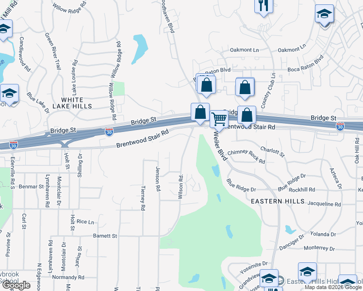 map of restaurants, bars, coffee shops, grocery stores, and more near 1505 Dalewood Court in Fort Worth