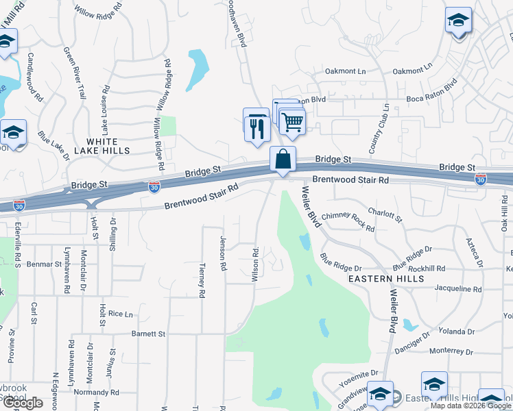 map of restaurants, bars, coffee shops, grocery stores, and more near 1505 Dalewood Court in Fort Worth