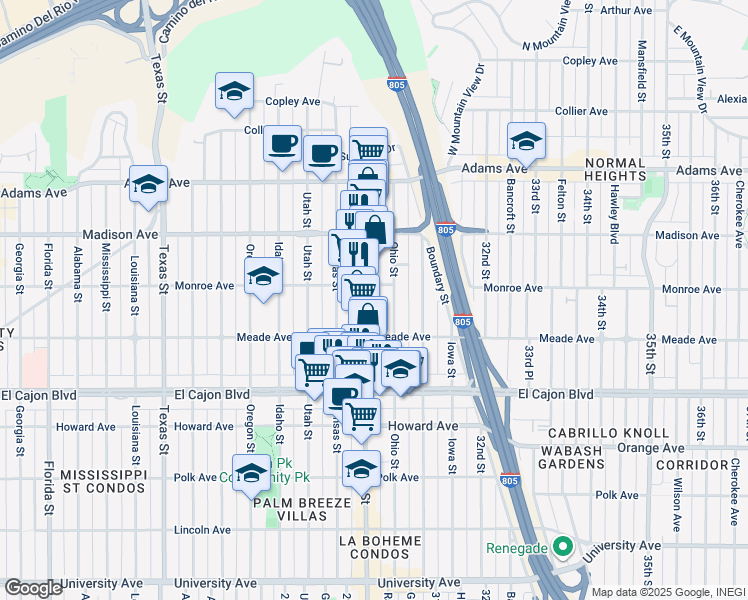 map of restaurants, bars, coffee shops, grocery stores, and more near in San Diego