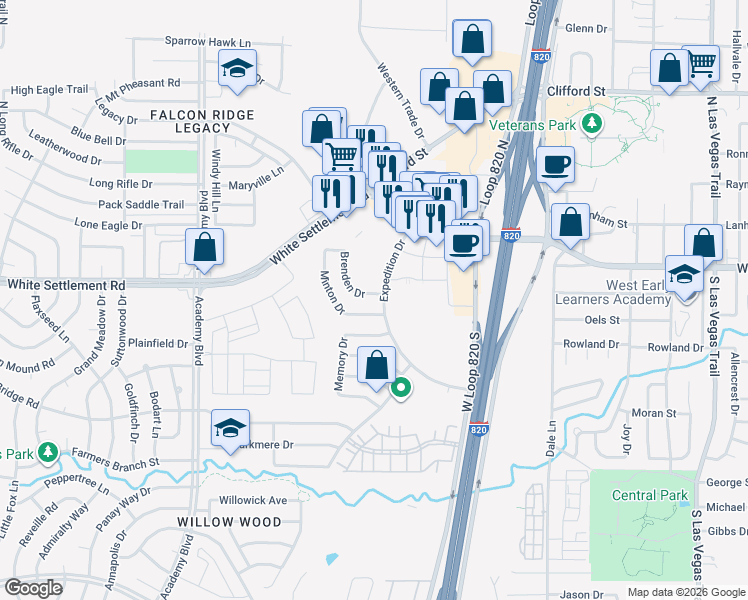 map of restaurants, bars, coffee shops, grocery stores, and more near 9608 Minton Drive in Fort Worth