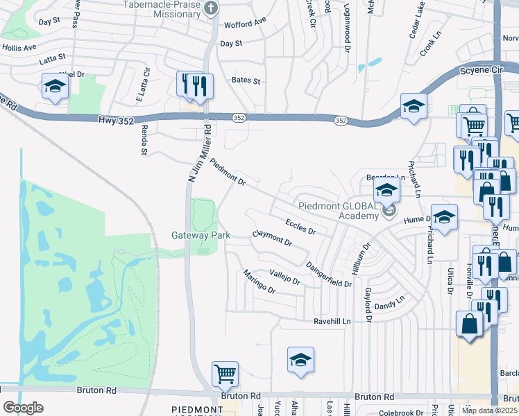 map of restaurants, bars, coffee shops, grocery stores, and more near 7243 Eccles Drive in Dallas