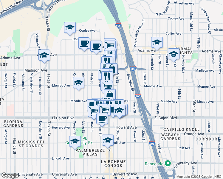 map of restaurants, bars, coffee shops, grocery stores, and more near in San Diego