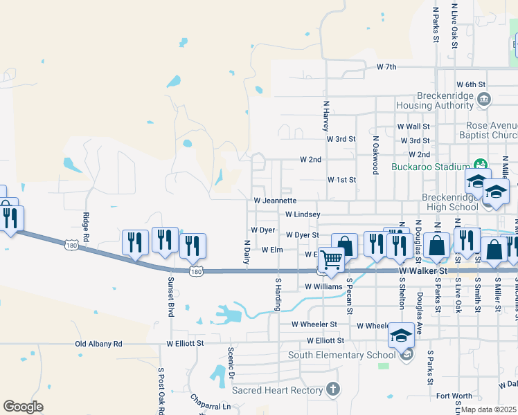 map of restaurants, bars, coffee shops, grocery stores, and more near 1506 West Lindsey Street in Breckenridge