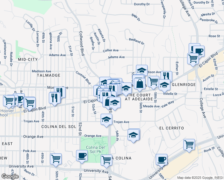 map of restaurants, bars, coffee shops, grocery stores, and more near in San Diego