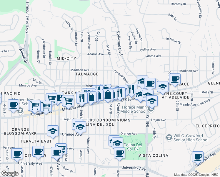 map of restaurants, bars, coffee shops, grocery stores, and more near 4469 Altadena Avenue in San Diego