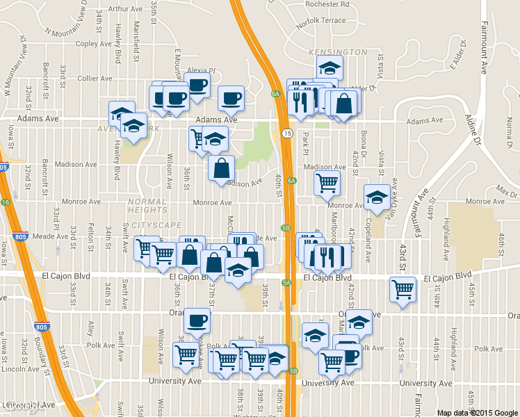 map of restaurants, bars, coffee shops, grocery stores, and more near in San Diego