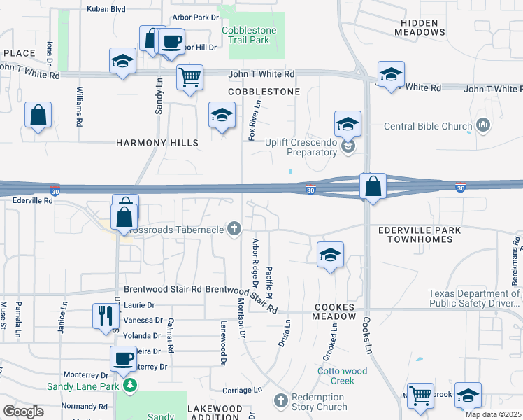 map of restaurants, bars, coffee shops, grocery stores, and more near 1401 Morrison Drive in Fort Worth