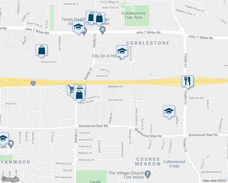 map of restaurants, bars, coffee shops, grocery stores, and more near 1408 Morrison Drive in Fort Worth