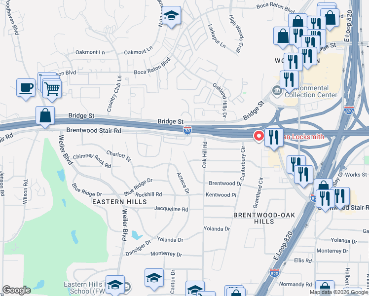 map of restaurants, bars, coffee shops, grocery stores, and more near 1461 Cienegas Circle in Fort Worth