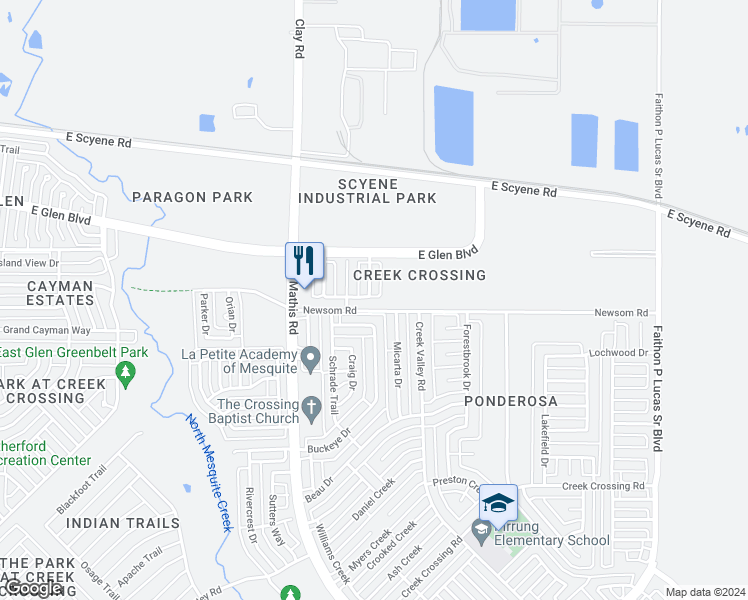 map of restaurants, bars, coffee shops, grocery stores, and more near 623 Elderwood Loop in Mesquite