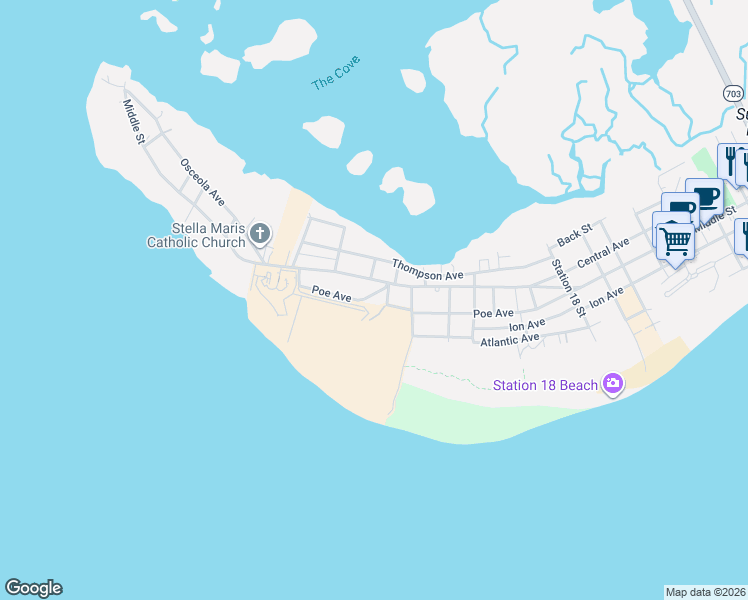 map of restaurants, bars, coffee shops, grocery stores, and more near 1424 Hennessy Street in Sullivan's Island