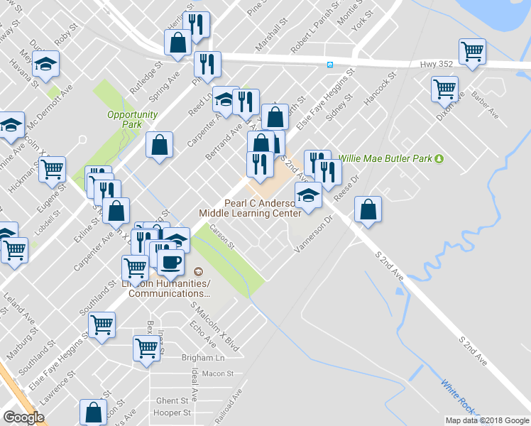 map of restaurants, bars, coffee shops, grocery stores, and more near 3202 Goldspier Drive in Dallas