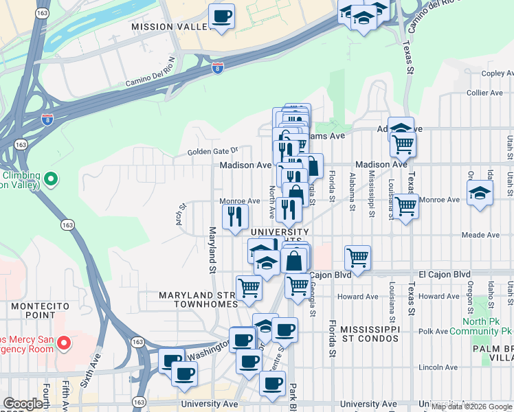 map of restaurants, bars, coffee shops, grocery stores, and more near in San Diego