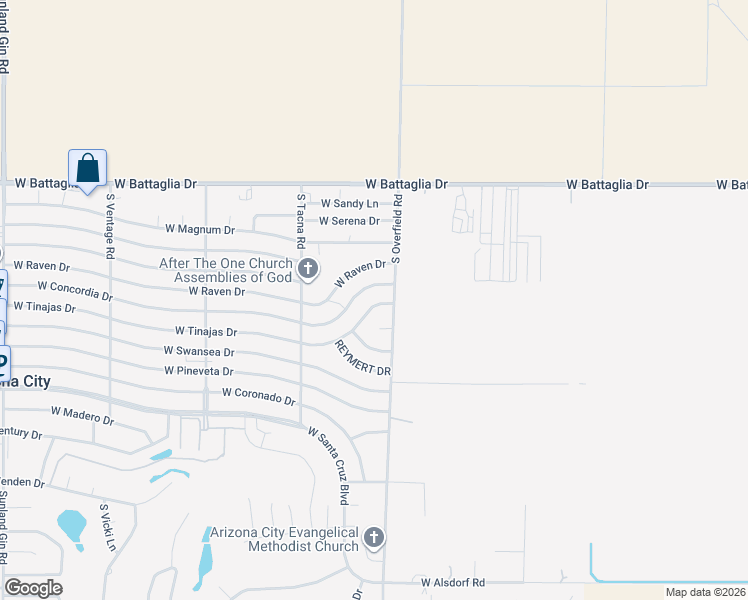 map of restaurants, bars, coffee shops, grocery stores, and more near 8140 West Tinajas Drive in Arizona City