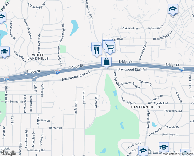 map of restaurants, bars, coffee shops, grocery stores, and more near 1505 Dalewood Court in Fort Worth