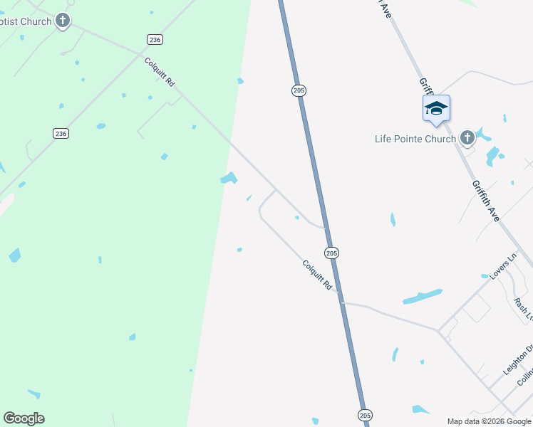map of restaurants, bars, coffee shops, grocery stores, and more near 2414 Colquitt Road in Terrell