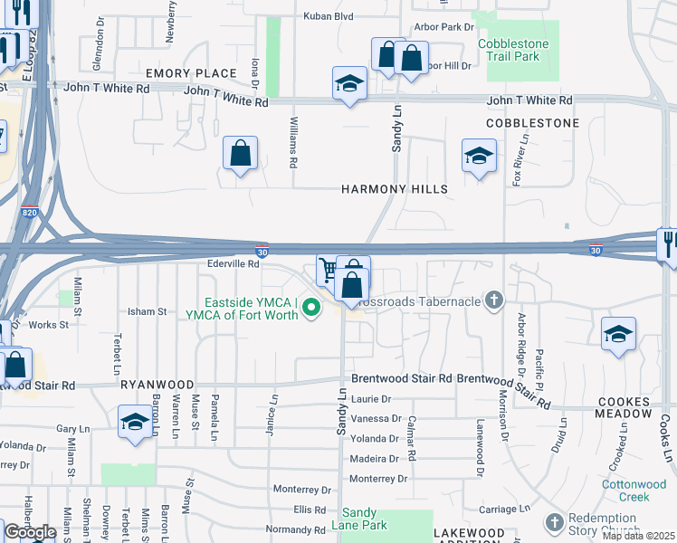 map of restaurants, bars, coffee shops, grocery stores, and more near 7309 Shepherd Oaks Circle in Fort Worth