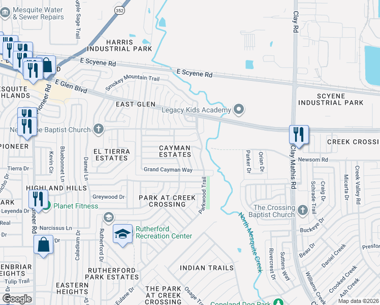 map of restaurants, bars, coffee shops, grocery stores, and more near 714 Black Coral Drive in Mesquite