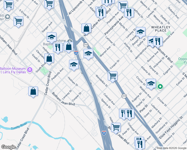 map of restaurants, bars, coffee shops, grocery stores, and more near 1708 Lenway Street in Dallas