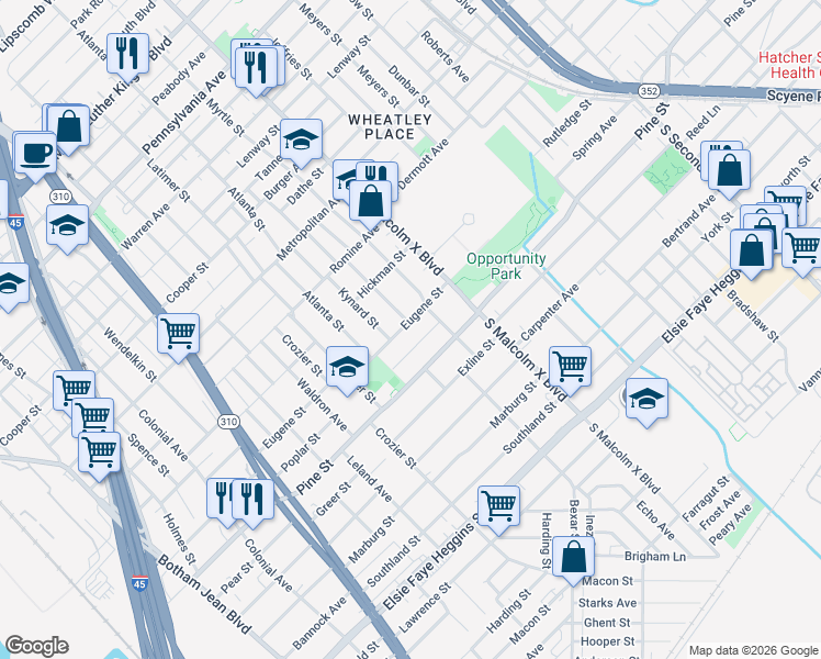 map of restaurants, bars, coffee shops, grocery stores, and more near 2626 Lobdell Street in Dallas