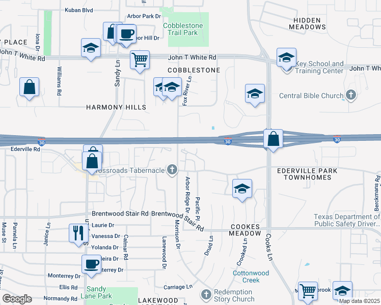 map of restaurants, bars, coffee shops, grocery stores, and more near 1401 Morrison Drive in Fort Worth
