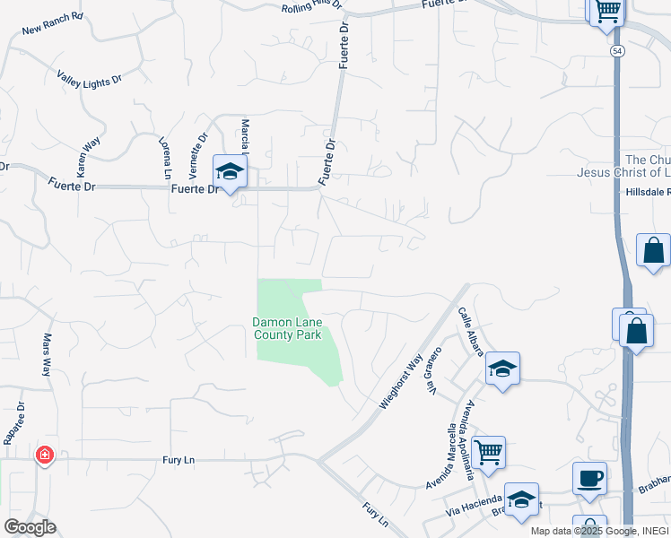 map of restaurants, bars, coffee shops, grocery stores, and more near 1819 Monte Vista Road in El Cajon